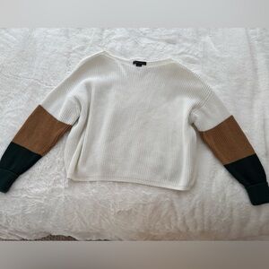 French Connection off-the-shoulder sweater with colorblocked sleeves